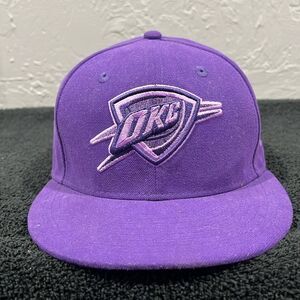 🏀 OKLAHOMA CITY THUNDER NBA Purple NEW ERA 59Fifty Fitted Flat Bill Hat Sz 7-1/8